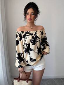 Breezaya Camisa casual de hombros descubiertos, minimalista y de moda, adecuada para el verano - Negro - Ver 3