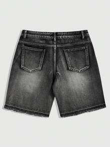 ROMWE MEN Street Life Men's Rhinestone Distressed Denim Shorts Jorts, Minimalist & Fashionable, Suitable For Summer