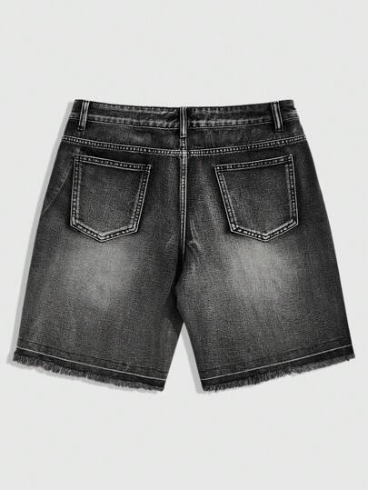 Street Life Men's Rhinestone Distressed Denim Shorts Jorts, Minimalist & Fashionable, Suitable For Summer