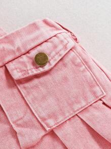 SHEIN Playful Pals 女婴时尚、优雅、别致的做旧蓝色牛仔上衣+配套半裙夏季套装 - 粉色 - 查看 8