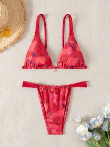 Women's Summer Beach Tie-Dye Sexy Bikini Set (Random Print) Red Bikini Set - Multicolor - View 1