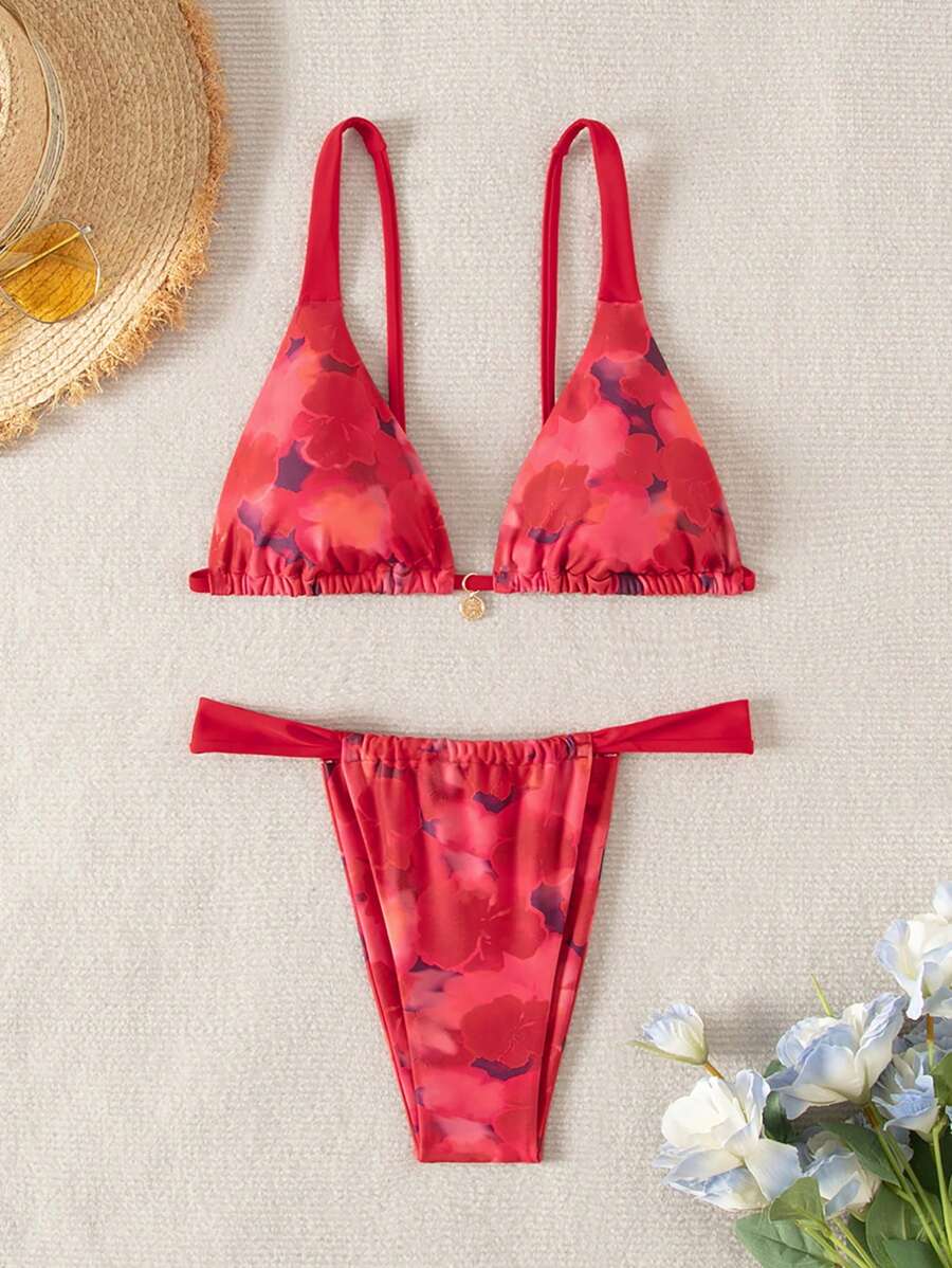 Women's Summer Beach Tie-Dye Sexy Bikini Set (Random Print) Red Bikini Set - Multicolor - View 1