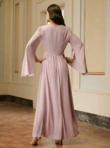 ZEYLAH 亮片蕾丝拼接优雅长裙，简约时尚休闲日常穿着 - 藕粉色 - 查看 4