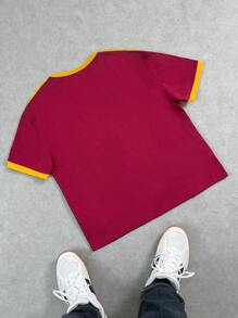 Manfinity VCAY Tricou decupat cu mânecă scurtă, unisex, casual, cu imprimeu cu litere, mozaic, cu gât rotund, potrivit pentru purtarea de zi cu zi