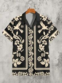 Manfinity RSRT Bohemian Style Casual Vacation Floral All-Over Print Men's Regular Fit Regular Shoulder Cuban Collar Short Sleeve Shirt - Multicolor - View 1