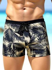 Manfinity VDAYZ Pantalones de baño para hombre con estampado de plantas tropicales (corte asimétrico)