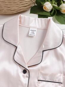 2 Pieces Set Baby Girls Spring/Summer Solid Color Short Sleeve Top And Pants Casual Comfortable Pajamas Baby Clothes Sets - Champagne - View 4