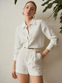 MOTF PREMIUM LINEN EMBROIDERY BUTTON UP SHIRT - Beige - View 4