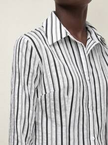 BizChic Nueva blusa elegante a rayas negras y blancas para mujeres, adecuada para uso diario, trabajo, citas, transporte, vacaciones, primavera/verano