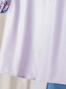 2pcs Tween Girls Floral Print Puff Sleeve Shirt And Solid Straight Leg Pants Set - Blue - View 4