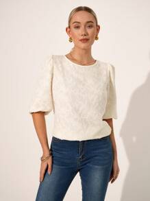 SHEIN Clasi Hollow Sheer Floral Mesh Tie Front Blouse, Lightweight Breathable For Vacation, Beach, Commuting