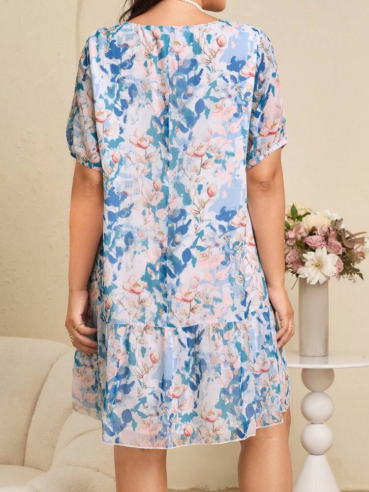 Plus Size Mature And Elegant Floral Print Short Sleeve Dress Women Cocktail Dress Wedding Guest Dress Women Spring Outfits For Women Summer Outfits For Women