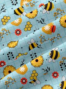 PopScrub Summer Cartoon Bee Floral Pattern /Nursing Scrub Uniform Top, Casual & Simple