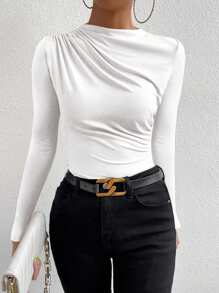 VaVaBold Ladies' Pleated Long Sleeve T-Shirt Fall Cloth For Women - White - View 4