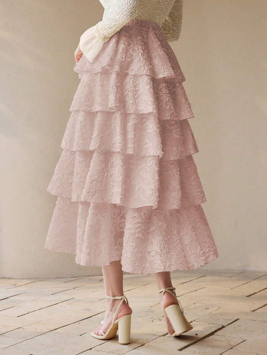 MOTF PREMIUM 提花多层裙 - 粉色 - 查看 2
