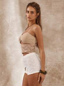MUSERA Ruched Front Cut Out Sexy Cami Top Vacation Casual Spring Summer , Autumn, Holiday - Apricot - View 5