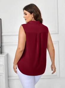 SHEIN Clasi Camisa sin mangas de unicolor casual para tallas grandes - Rosa Roja - Ver 2