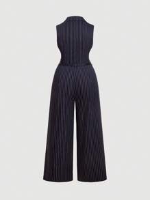 SHEIN MOD Plus Size Elegant Sleeveless Striped Jumpsuit, Suitable For Commuting