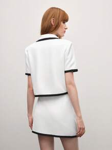 BizChic Women's 2pcs White Suit Set, Elegant Everyday Office Date Casual Commuter Holiday Outfit, Short Sleeve Blazer & Mini Skirt, Spring & Summer - Black and White - View 5