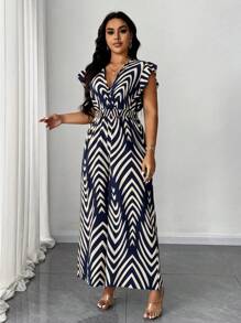 SHEIN Unity Plus Size Women's Summer Sleeveless Drawstring Waist Wide Leg Pants, Loose Vacation Print Deep Shirred Jumpsuit - Multicolor - View 3