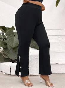 SHEIN LUNE سراويل بناطيل واسعة للنساء ذوات الأحجام الكبيرة، أنيقة واستثنائية باللون الأسود، سراويل ضيقة وجذابة للنساء لحفلات النادي والأحداث الغجرية، وللاستجمام والعطلات وللموسم الصيفي الأوروبي وأوقات الأعمال غير الرسمية
