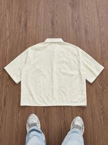 Manfinity RebelGame Standard Size Men's Fashion Casual Loose Yellow Stripe & Graphic Print Shirt - Yellow - View 2