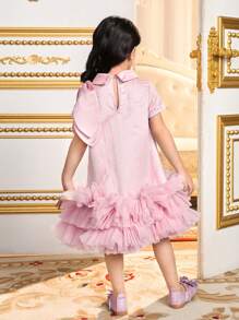 SHEIN Đầm chữ A thêu họa tiết bướm, Đầm bánh kem, Công chúa lộng lẫy, Trang phục trang trọng, Trang phục anh chị em, Trang phục dự tiệc, Trang phục chị em sinh nhật, Thích hợp cho bé gái mặc hàng ngày, Lễ hội - Hồng - Xem 4