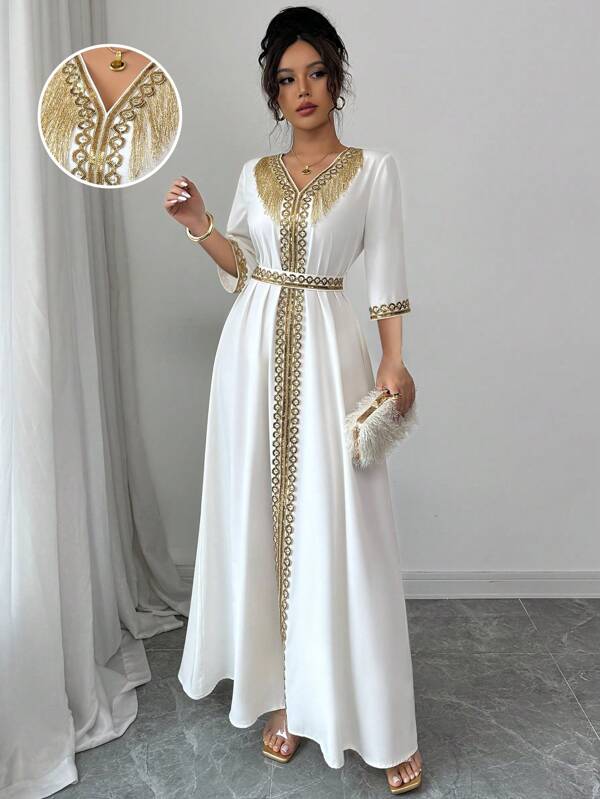 Elenzga Rochie de damă elegantă cu paiete mozaic cu ciucuri
