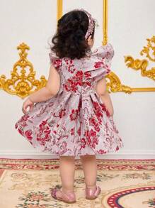 SHEIN Red Textured Fabric Cute Babygirl Summer Dress - Red - View 2