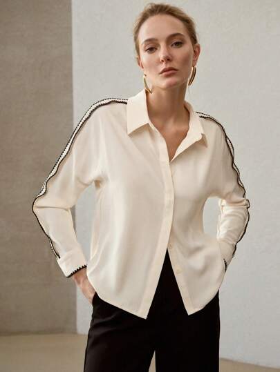 MOTF PREMIUM 編織女士對比邊飾襯衫