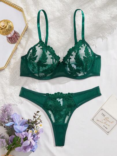 Women Geborduurde Mesh Verleidelijke Lingerie Set view 5