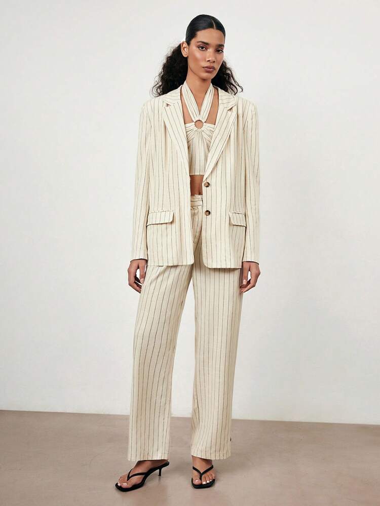 SHEIN Maija 2025 Spring/Summer New Casual Fashion Leisure Comfortable Women Striped Pants