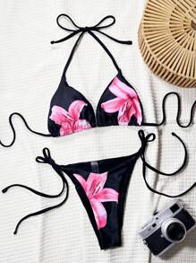 Swim SXY 2pcs/Set Printed Random Bikini Set, Beach Summer Outfits For Women - Black - View 4