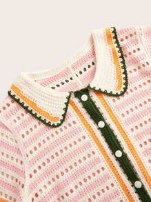 Athîral Camisa casual de mujer de punto con cuello Peter Pan y detalles calados