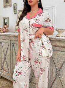 CottageSlumber Conjunto de ropa de dormir floral arrugada de talla grande
