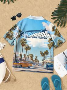 Manfinity Chillmode Men's Tropical Print Short Sleeve Casual Vacation Shirt