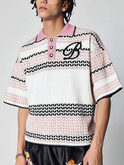 Street Life Jersey de punto con rayas y bordado de letras en contraste de colores para hombres