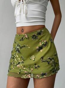 Aloruh 绿色亮片刺绣迷你裙，简约时尚，适合夏天 - 綠色 - 查看 5