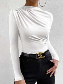 VaVaBold Ladies' Pleated Long Sleeve T-Shirt Fall Cloth For Women - White - View 6