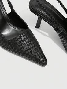 CUCCOO SZL 女士石纹尖头细高跟凉鞋，性感黑色，适合夜店派对、职场通勤，百搭