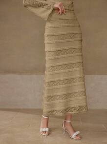 MOTF PREMIUM Kontrastspitzen Schnittlinien Rock - Khaki - Übersicht 5