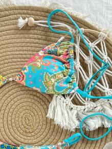 Swim Vcay 2 件套女士夏季海滩度假佩斯利珍珠装饰高腰比基尼套装