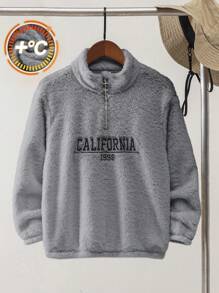 Tween Boy Letter Print Long Sleeve Half-Zip Casual Hoodie Sweatshirt