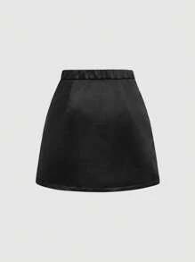 SHEIN MOD Falda acampanada con acento de lazo con tachas en estampado de cuadros