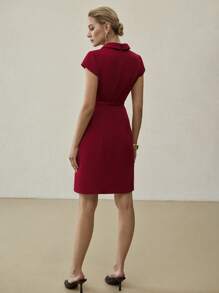 MOTF PREMIUM Vestido Plisado En Contraste Con Manga Gorra Con Clase