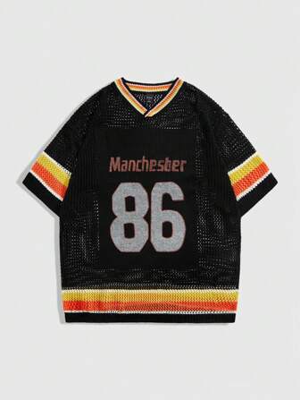 Prep Camiseta de mangas cortas de punto Y2K de estilo deportivo y urbano para hombre