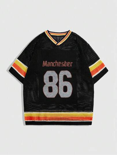 Prep Camiseta de mangas cortas de punto Y2K de estilo deportivo y urbano para hombre