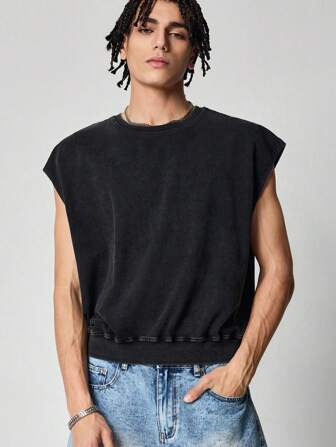 Grunge Punk Débardeur décontracté ample de couleur unie pour hommes