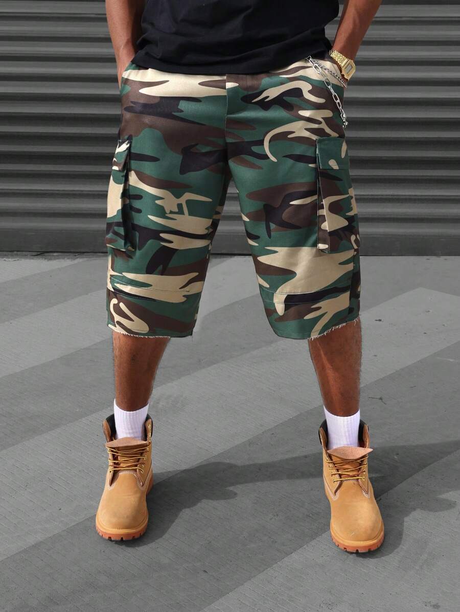 PAVTROS Manfinity Streetrush Men's Casual Loose Fit Camouflage Pocket Shorts, Leisure & Holiday - Multicolor - View 1