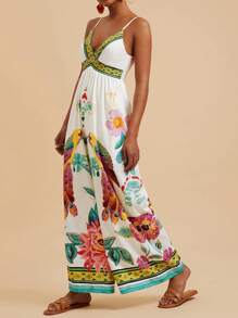 Travachic Woven Floral Print Sleeveless Loose Leg Jumpsuit For Women,Spring&Summer,Summer Outfits For Women,Beach Outfits For Woman,Western Wear Women,Spring Break,Concert Outfit Women,Boho,Rave Outfits,Tropical Vacation, Festival,Romantic Tropical Dresses For Women,Tropical Outfit
